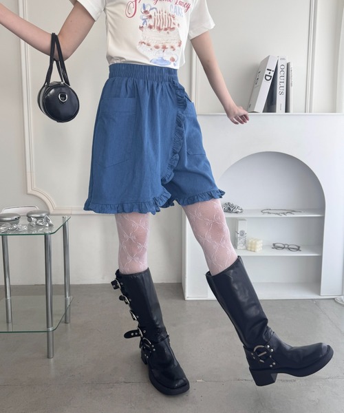 Loueme（ルエム）の「フリルラップデニムハーフパンツ（デニムパンツ・レディース・ライトブルー/ブルー・FREE）」の21枚目の写真