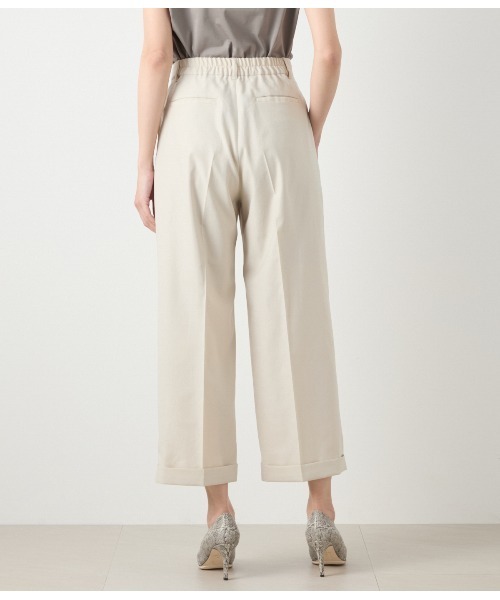 ウォッシャブル】リネンライクストレッチ ワンタックワイドパンツ