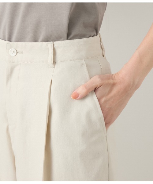 ウォッシャブル】リネンライクストレッチ ワンタックワイドパンツ