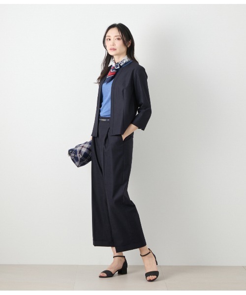 ウォッシャブル】リネンライクストレッチ ワンタックワイドパンツ