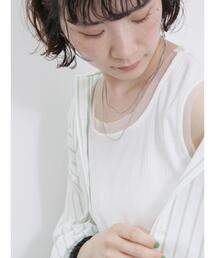 Samansa Mos2 blue | チュール付リブタンク(Tシャツ/カットソー)