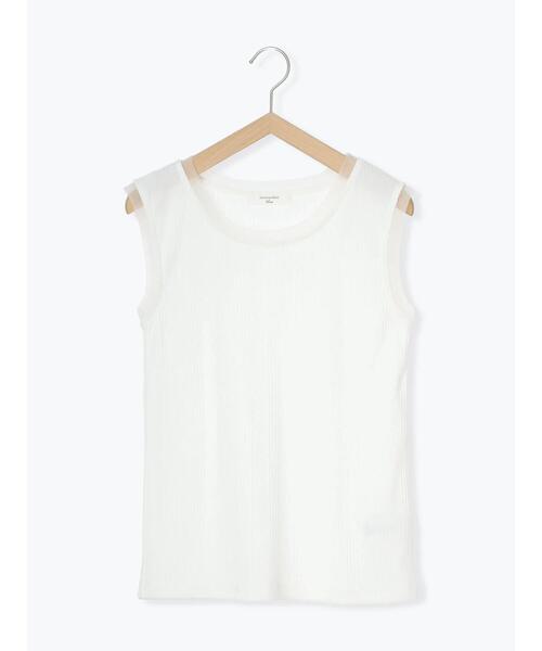 Samansa Mos2 blue（サマンサモスモスブルー）の「チュール付リブタンク（Tシャツ/カットソー・レディース・オフホワイト/チャコールグレー/シルバーグレー・F）」の5枚目の写真