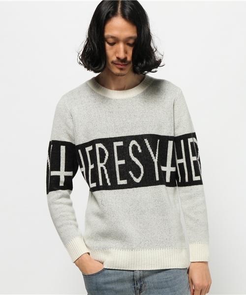 NO ID.（ノーアイディ）の「WNﾆｯﾄHERESY+JQｸﾙｰNﾌﾟﾙｵｰﾊﾞｰ（ニット/セーター・メンズ・ホワイト/ブラック・1/2）」の2枚目の写真