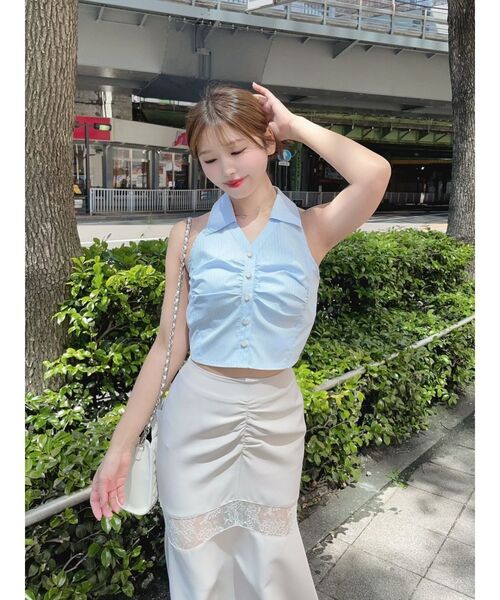 EATME（イートミー）の「フロントギャザーノースリーブシャツ（シャツ/ブラウス・レディース・ブルー/オフホワイト/ブラック・FREE）」の14枚目の写真