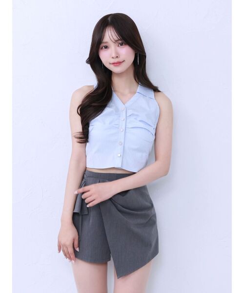 EATME（イートミー）の「フロントギャザーノースリーブシャツ（シャツ/ブラウス・レディース・ブルー/オフホワイト/ブラック・FREE）」の16枚目の写真