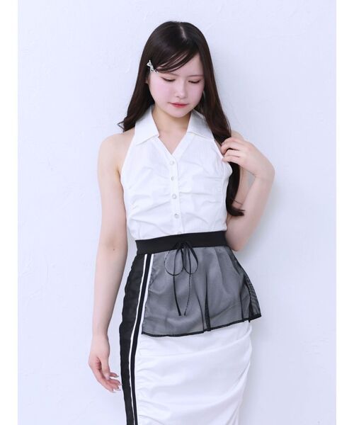 EATME（イートミー）の「フロントギャザーノースリーブシャツ（シャツ/ブラウス・レディース・ブルー/オフホワイト/ブラック・FREE）」の4枚目の写真