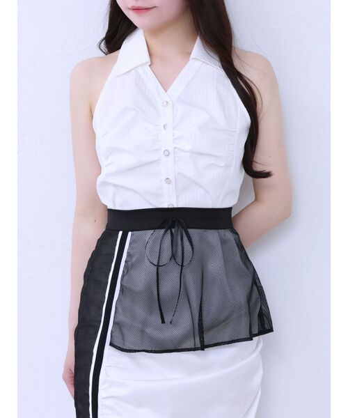 EATME（イートミー）の「フロントギャザーノースリーブシャツ（シャツ/ブラウス・レディース・ブルー/オフホワイト/ブラック・FREE）」の5枚目の写真