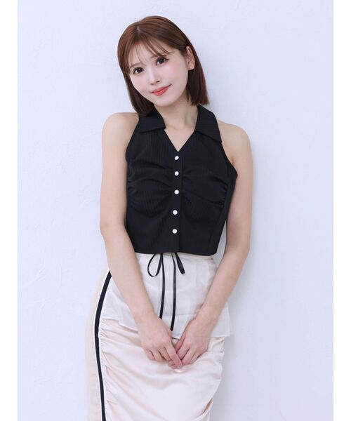 EATME（イートミー）の「フロントギャザーノースリーブシャツ（シャツ/ブラウス・レディース・ブルー/オフホワイト/ブラック・FREE）」の11枚目の写真