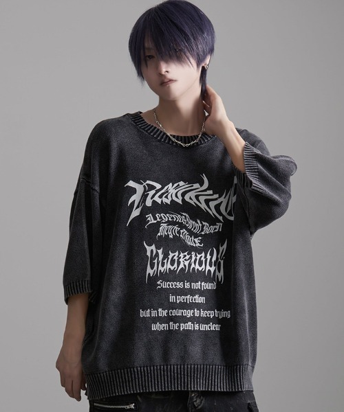 CavariA（キャバリア）の「『CavariA/キャバリア』ウォッシュ加工半袖ニット（ニット/セーター・メンズ・チャコール/ブルーグレー・L/M）」の2枚目の写真