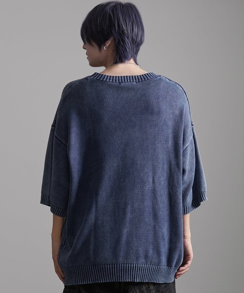 CavariA（キャバリア）の「『CavariA/キャバリア』ウォッシュ加工半袖ニット（ニット/セーター・メンズ・チャコール/ブルーグレー・L/M）」の15枚目の写真