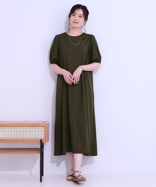 DRESKIP(ドレスキップ)の「【ひんやり/S-LL】微配色ラインですっきり見え 大人のためのワンピース(ワンピース・レディース・ブラック/ダークオリーブ/ブルーグリーン・01/02/03/04)」の8枚目の写真