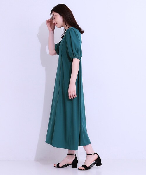 DRESKIP(ドレスキップ)の「【ひんやり/S-LL】微配色ラインですっきり見え 大人のためのワンピース(ワンピース・レディース・ブラック/ダークオリーブ/ブルーグリーン・01/02/03/04)」の14枚目の写真