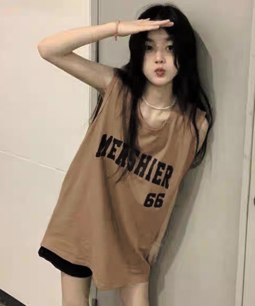 VIBGYOR（ヴィブジョー）の「[NARULA/ナルラ]ルーズシルエット カレッジロゴ風 ノースリーブ Tシャツ(CZ)（Tシャツ/カットソー・レディース・ホワイト/ベージュ/ホワイト系・FREE）」の7枚目の写真