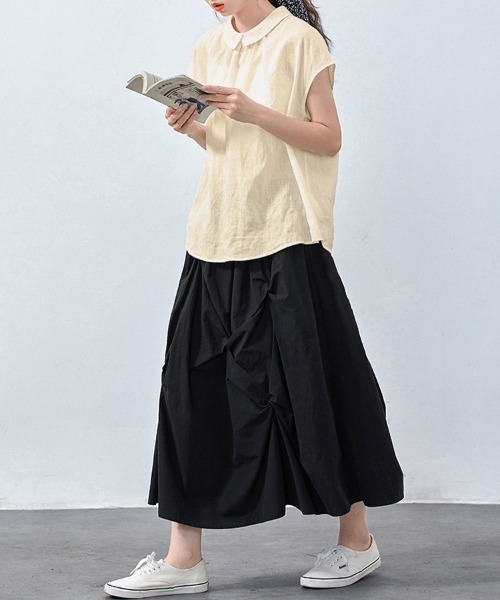 ONEP STAR（ワンピスター）の「前後2WAYフレンチ袖ブラウス（シャツ/ブラウス・レディース・ホワイト/ブラック/ベージュ・MEDIUM/LARGE/X-LARGE）」の13枚目の写真