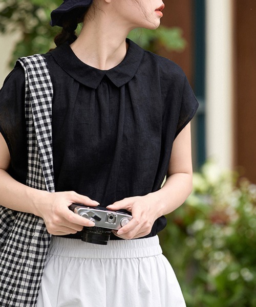 ONEP STAR（ワンピスター）の「前後2WAYフレンチ袖ブラウス（シャツ/ブラウス・レディース・ホワイト/ブラック/ベージュ・MEDIUM/LARGE/X-LARGE）」の9枚目の写真