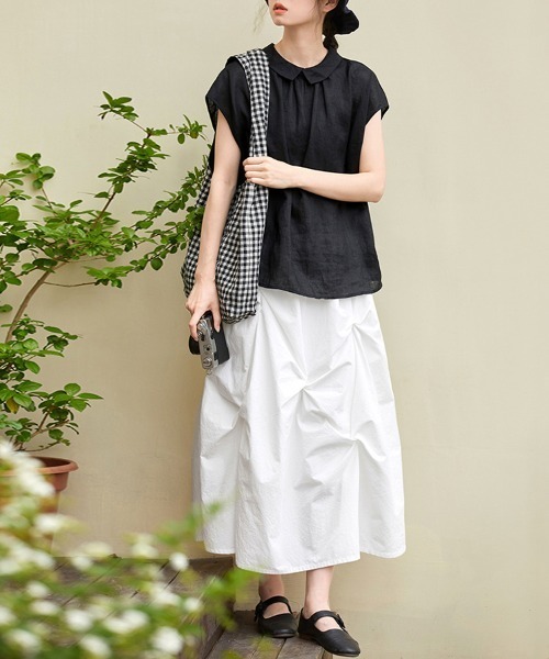 ONEP STAR（ワンピスター）の「前後2WAYフレンチ袖ブラウス（シャツ/ブラウス・レディース・ホワイト/ブラック/ベージュ・MEDIUM/LARGE/X-LARGE）」の12枚目の写真