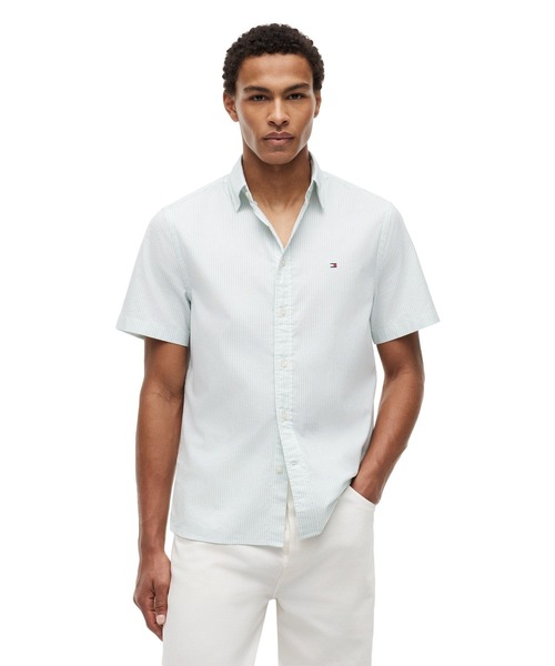 TOMMY HILFIGER(トミーヒルフィガー)の「オックスフォードストライプショートスリーブシャツ(シャツ/ブラウス・メンズ・マルチ/ネイビー/グリーン/グレー・LARGE/MEDIUM/SMALL/X-LARGE)」の3枚目の写真