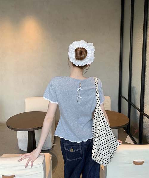 Doula Doula(ドゥーラドゥーラ)の「バックリボンTシャツ(Tシャツ/カットソー・レディース・グレー/ホワイト・S/M/L)」の15枚目の写真
