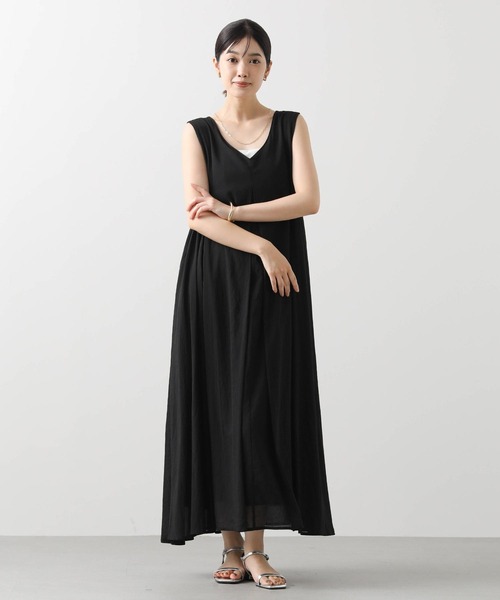 Gready Brilliant(グレディブリリアン)の「麻調シアー両Vネックワンピ(ワンピース・レディース・ブルー/ブラック・38)」の3枚目の写真