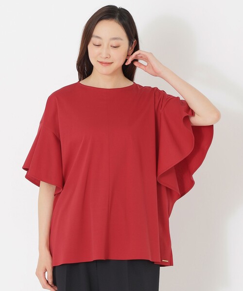 S.ESSENTIALS(エスエッセンシャルズ)の「【DRESOPHY】フレアスリーブカットソー(Tシャツ/カットソー・レディース・ブラック/レッド系その他/カーキ・38)」の1枚目の写真