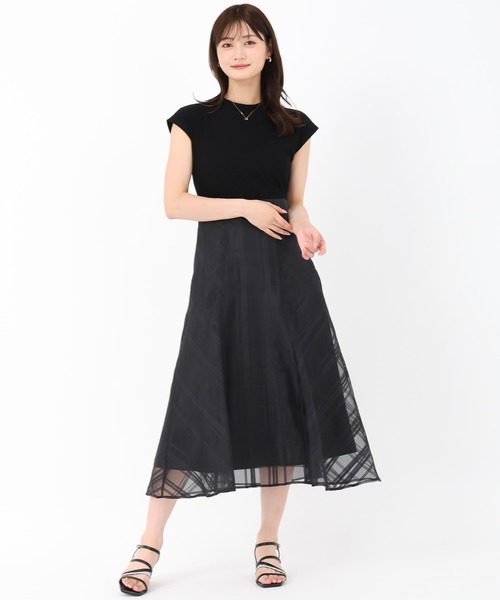 MISCH MASCH(ミッシュマッシュ)の「シアーチェックドッキングワンピース(ワンピース・レディース・アイボリー/ブラック/レッド・フリ-)」の4枚目の写真