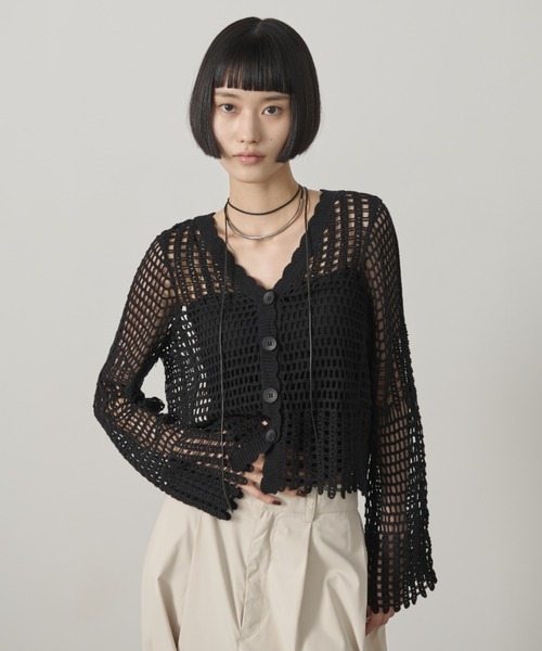 AIC.(エーアイシー)の「フレアスリーブクロシェ編みカーディガン(カーディガン/ボレロ・レディース・キナリ/ブラック・FREE)」の1枚目の写真