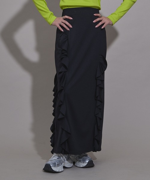 bohmal(ボマール)の「ポンチフリルナロースカート(スカート・レディース・ブラック/ブルー/パープル/ライム/レッド・MEDIUM/LARGE)」の2枚目の写真