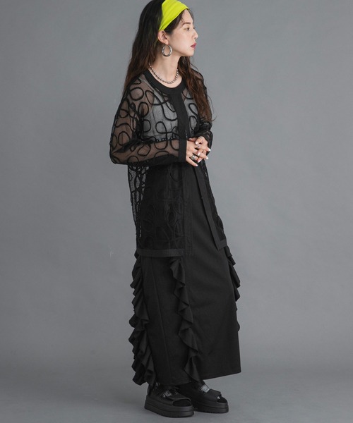 bohmal(ボマール)の「ポンチフリルナロースカート(スカート・レディース・ブラック/ブルー/パープル/ライム/レッド・MEDIUM/LARGE)」の11枚目の写真