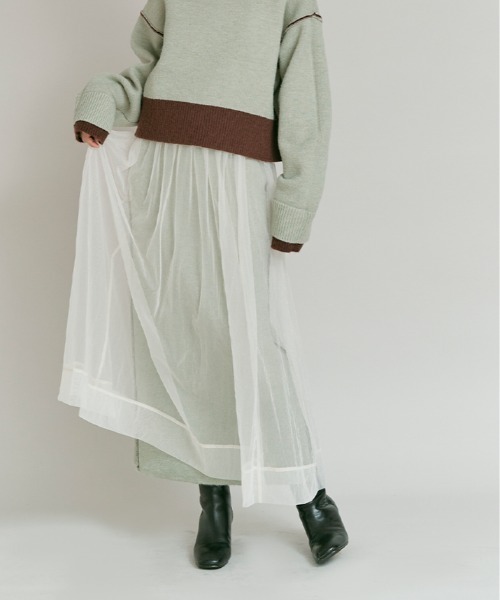 W:Huku(フーク)の「【W:Huku / ブライトシフォン】シアー ロングスカート / Bright Chiffon Long Skirt(スカート・レディース・アイボリー/ブラック・FREE)」の1枚目の写真