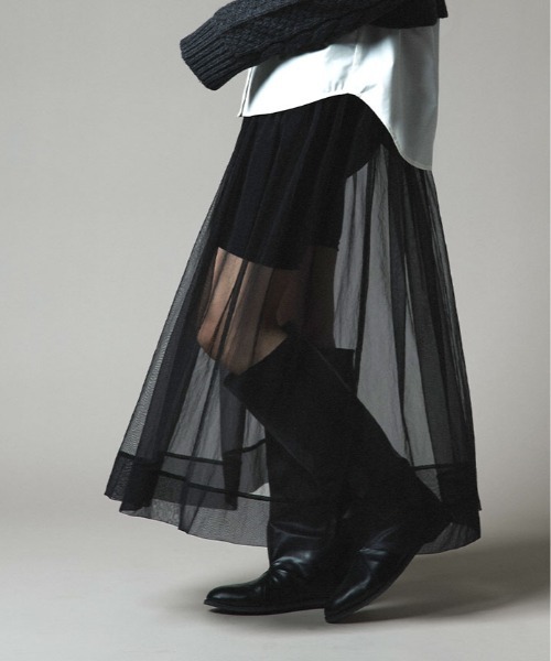 W:Huku(フーク)の「【W:Huku / ブライトシフォン】シアー ロングスカート / Bright Chiffon Long Skirt(スカート・レディース・アイボリー/ブラック・FREE)」の2枚目の写真