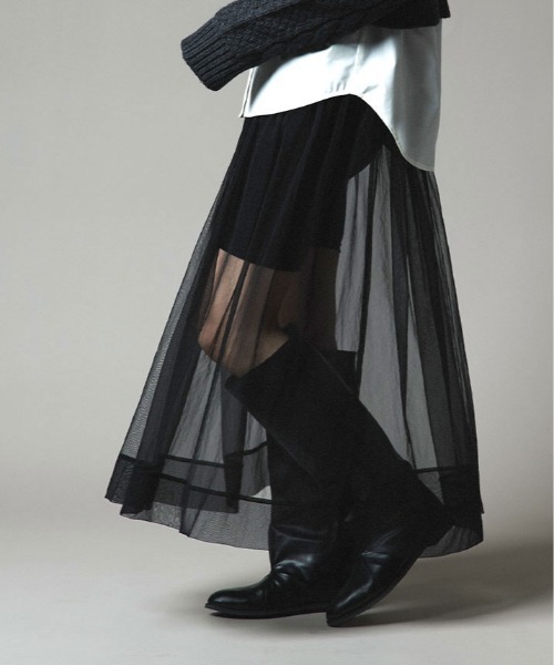 W:Huku(フーク)の「【W:Huku / ブライトシフォン】シアー ロングスカート / Bright Chiffon Long Skirt(スカート・レディース・アイボリー/ブラック・FREE)」の4枚目の写真