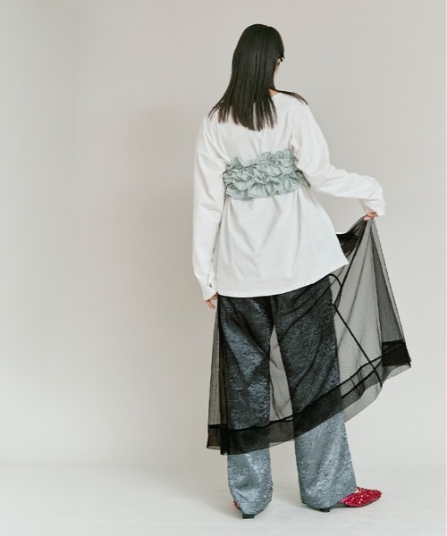 W:Huku(フーク)の「【W:Huku / ブライトシフォン】シアー ロングスカート / Bright Chiffon Long Skirt(スカート・レディース・アイボリー/ブラック・FREE)」の5枚目の写真