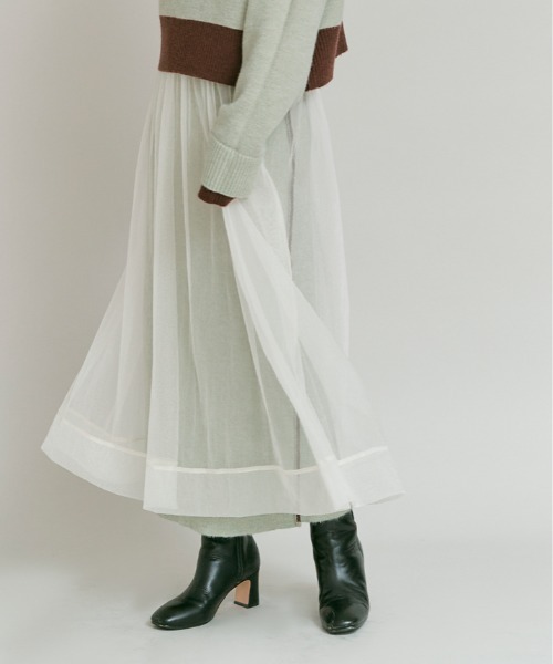 W:Huku(フーク)の「【W:Huku / ブライトシフォン】シアー ロングスカート / Bright Chiffon Long Skirt(スカート・レディース・アイボリー/ブラック・FREE)」の6枚目の写真