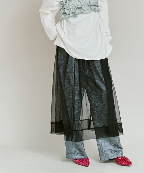 W:Huku(フーク)の「【W:Huku / ブライトシフォン】シアー ロングスカート / Bright Chiffon Long Skirt(スカート・レディース・アイボリー/ブラック・FREE)」の7枚目の写真