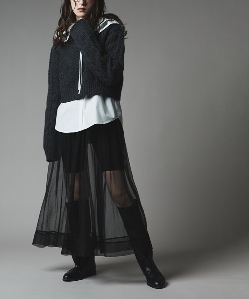 W:Huku(フーク)の「【W:Huku / ブライトシフォン】シアー ロングスカート / Bright Chiffon Long Skirt(スカート・レディース・アイボリー/ブラック・FREE)」の9枚目の写真