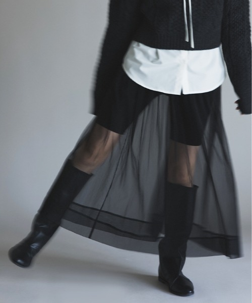 W:Huku(フーク)の「【W:Huku / ブライトシフォン】シアー ロングスカート / Bright Chiffon Long Skirt(スカート・レディース・アイボリー/ブラック・FREE)」の10枚目の写真