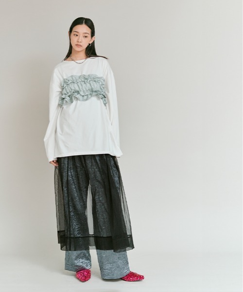 W:Huku(フーク)の「【W:Huku / ブライトシフォン】シアー ロングスカート / Bright Chiffon Long Skirt(スカート・レディース・アイボリー/ブラック・FREE)」の13枚目の写真