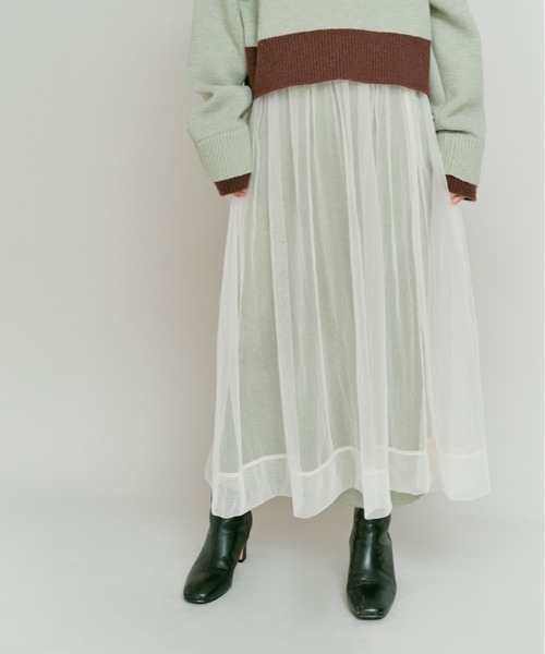 W:Huku(フーク)の「【W:Huku / ブライトシフォン】シアー ロングスカート / Bright Chiffon Long Skirt(スカート・レディース・アイボリー/ブラック・FREE)」の15枚目の写真