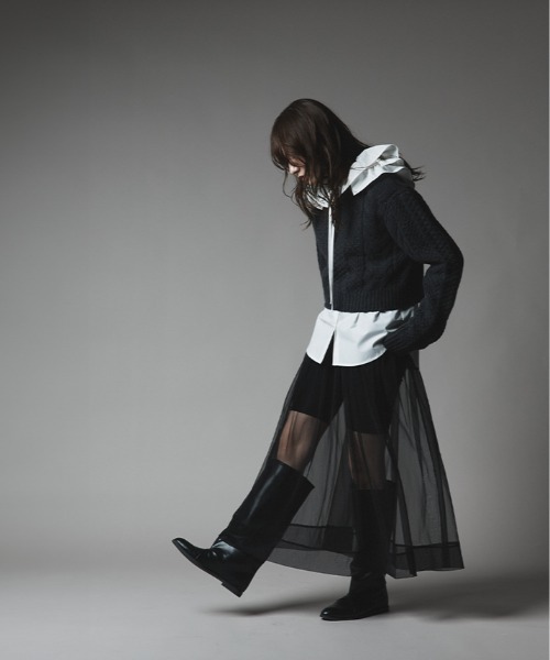 W:Huku(フーク)の「【W:Huku / ブライトシフォン】シアー ロングスカート / Bright Chiffon Long Skirt(スカート・レディース・アイボリー/ブラック・FREE)」の17枚目の写真