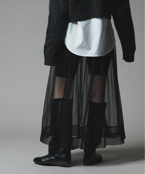 W:Huku(フーク)の「【W:Huku / ブライトシフォン】シアー ロングスカート / Bright Chiffon Long Skirt(スカート・レディース・アイボリー/ブラック・FREE)」の18枚目の写真