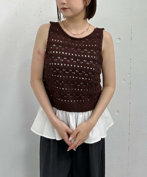 archives(アルシーヴ)の「透かしスラブニットベストxペプラムキャミSET(アンサンブル・レディース・オフホワイト/イエロー/ブラウン・MEDIUM)」の22枚目の写真