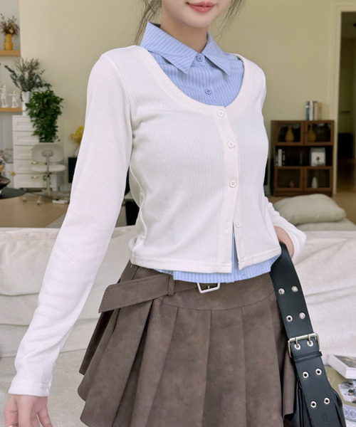 Ada.(エイダ)の「シャツ レイヤードデザイン ロングTシャツ(その他トップス・レディース・ブラック/アイボリー/グレー・FREE)」の7枚目の写真