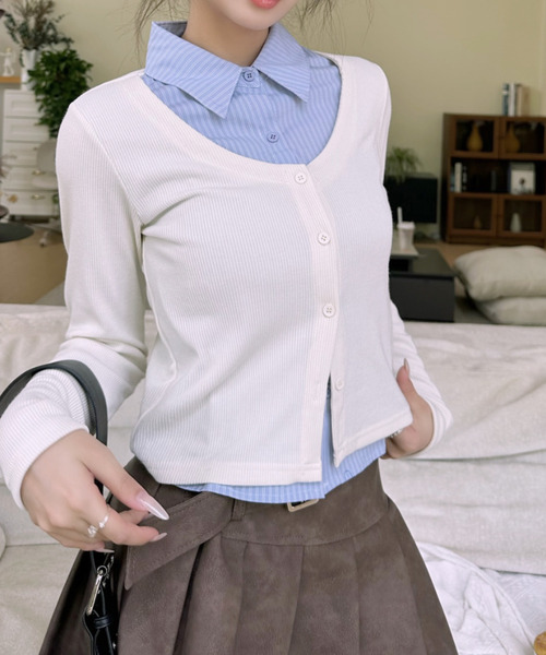Ada.(エイダ)の「シャツ レイヤードデザイン ロングTシャツ(その他トップス・レディース・ブラック/アイボリー/グレー・FREE)」の19枚目の写真