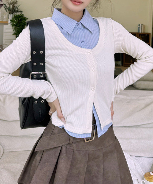 Ada.(エイダ)の「シャツ レイヤードデザイン ロングTシャツ(その他トップス・レディース・ブラック/アイボリー/グレー・FREE)」の6枚目の写真