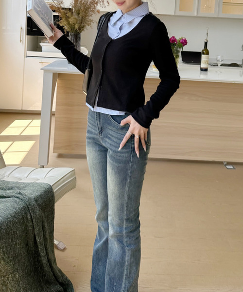 Ada.(エイダ)の「シャツ レイヤードデザイン ロングTシャツ(その他トップス・レディース・ブラック/アイボリー/グレー・FREE)」の9枚目の写真
