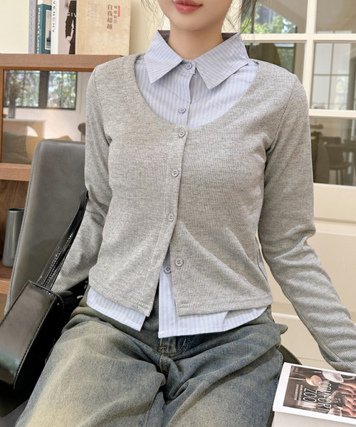 Ada.(エイダ)の「シャツ レイヤードデザイン ロングTシャツ(その他トップス・レディース・ブラック/アイボリー/グレー・FREE)」の13枚目の写真