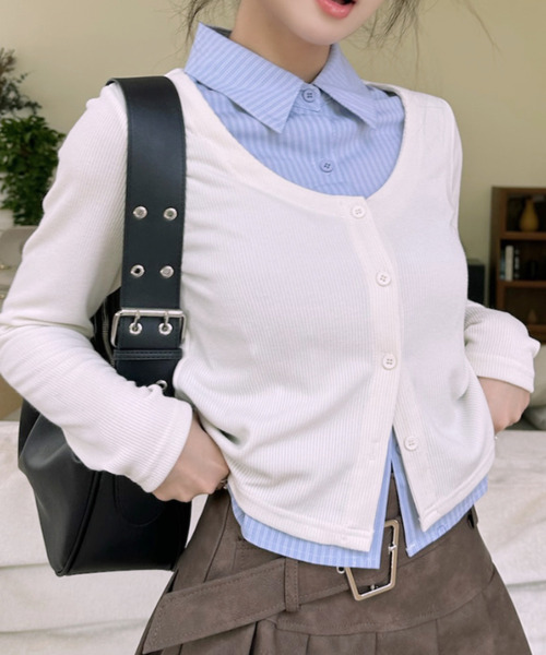 Ada.(エイダ)の「シャツ レイヤードデザイン ロングTシャツ(その他トップス・レディース・ブラック/アイボリー/グレー・FREE)」の4枚目の写真