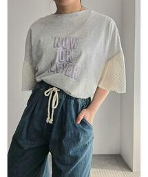 [接触冷感]袖メッシュプリントTシャツ