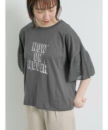 [接触冷感]袖メッシュプリントTシャツ