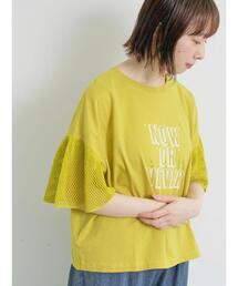 [接触冷感]袖メッシュプリントTシャツ